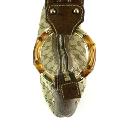Gucci Monogram Canvas Bamboo Rings Hobo Bag