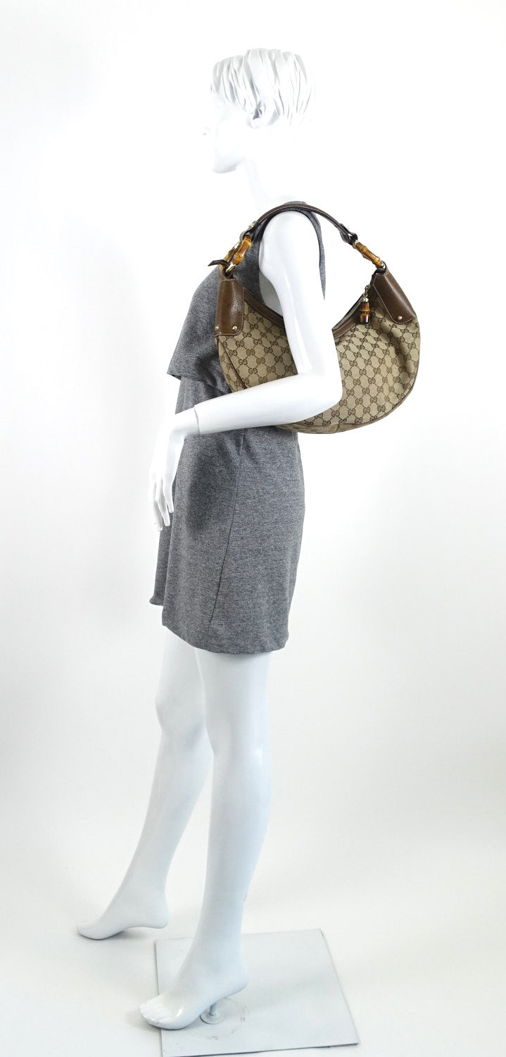 Gucci Monogram Canvas Bamboo Rings Hobo Bag
