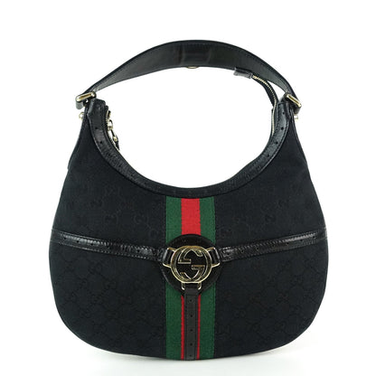 Gucci Web Reins Monogram Canvas Hobo Bag
