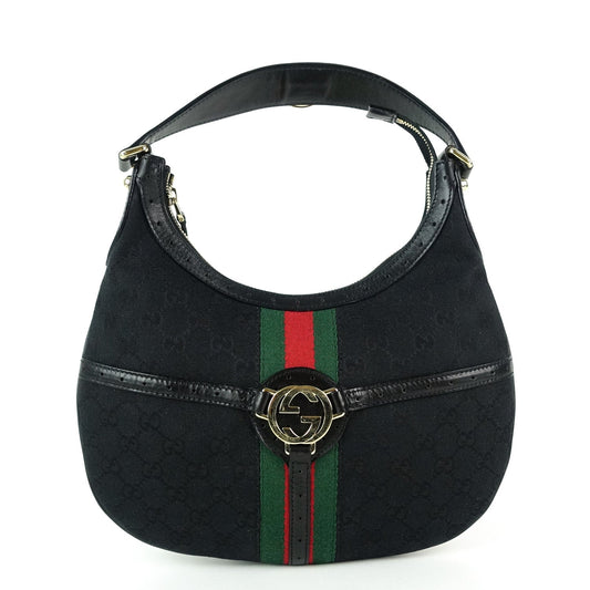 Gucci Web Reins Monogram Canvas Hobo Bag