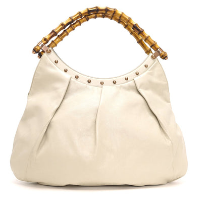 Gucci Pleated Leather Bamboo Handles Hobo Bag