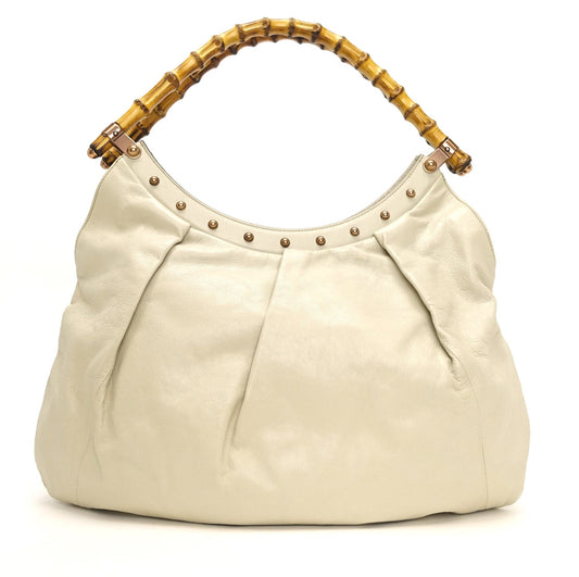 Gucci Pleated Leather Bamboo Handles Hobo Bag