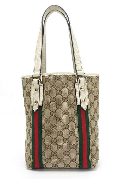 Gucci Jolicoeur Monogram Canvas Web Bucket Bag