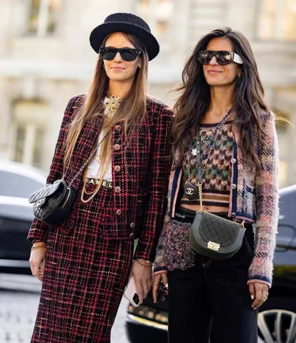 Chanel 22K red and black plaid tweed jacket size 34