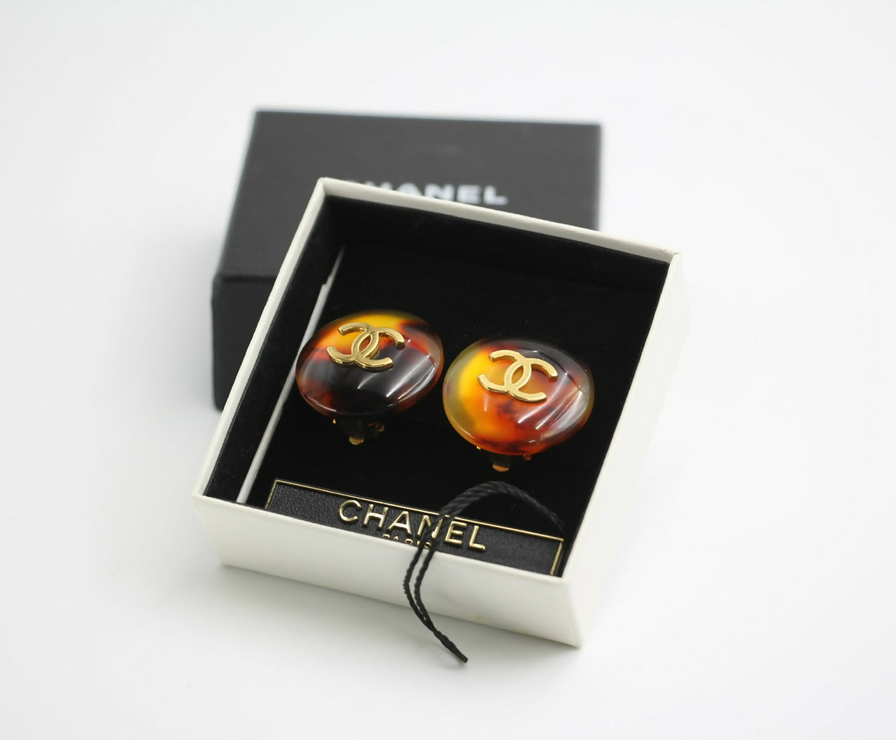 Chanel Vintage 97P Tortoise Shell Round Earrings