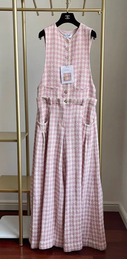 Chanel 2023 SS pink plaid jumpsuit fr38 with tag