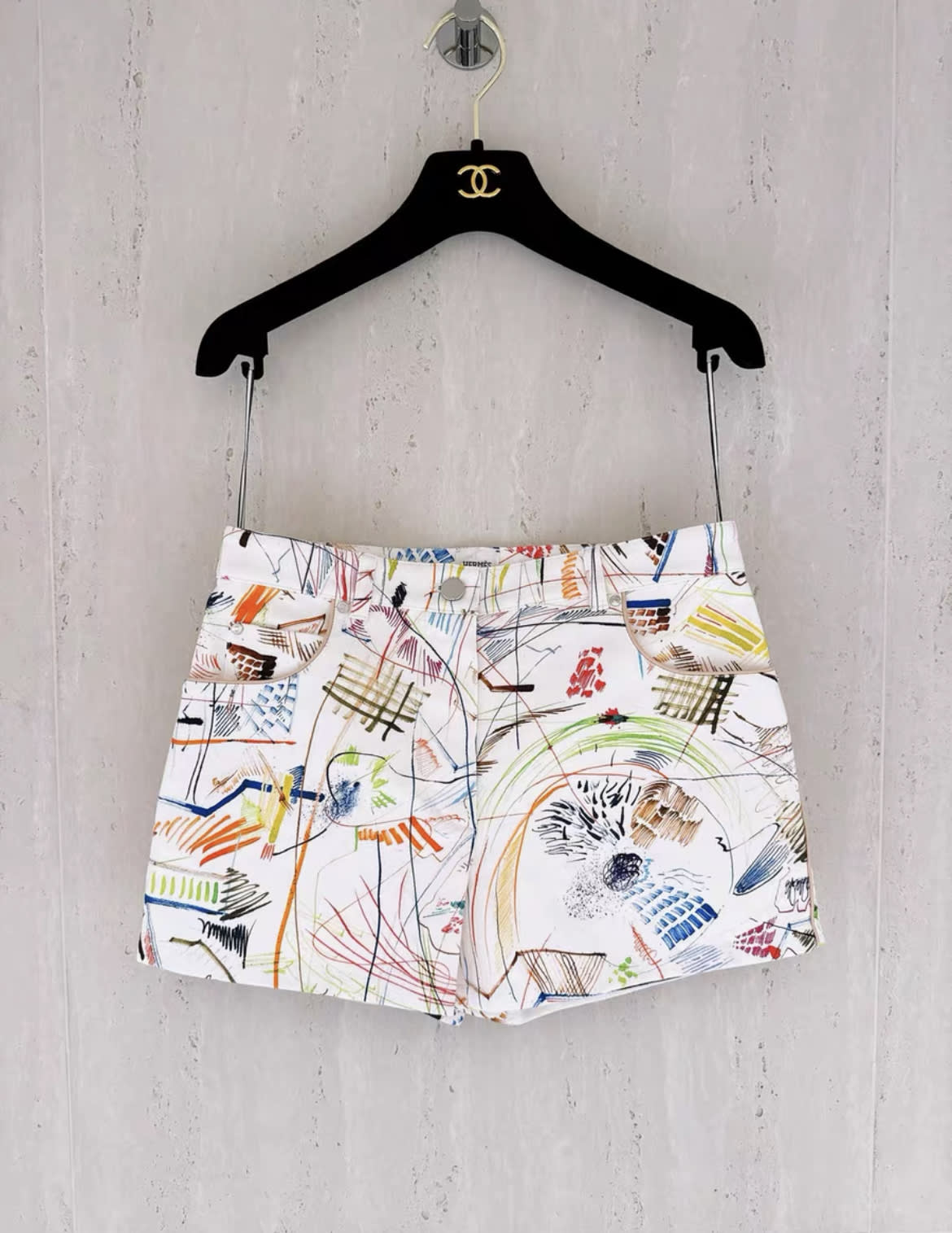 Hermes Colourful Graffiti Denim Shorts Size 34