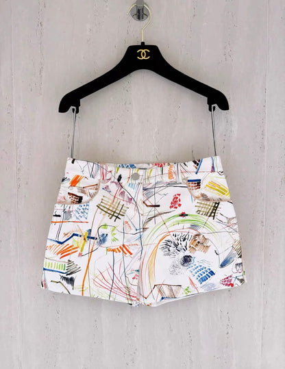 Hermes Colourful Graffiti Denim Shorts Size 34