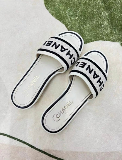 Chanel 22ss cloth white slippers 36,5