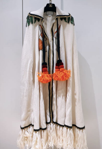 Gucci limited edition tassel wool cashmere knitted cape