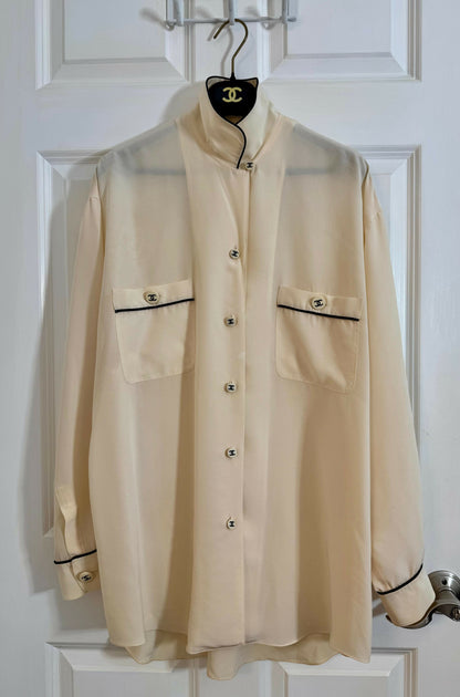 Rare Vintage Chanel Cream Silk Blouse