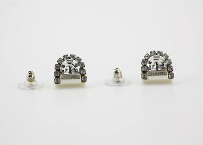 Chanel Vintage 00A Rhinestone White Ring Shape Stud Earrings