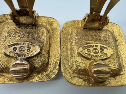 Chanel Vintage 1886-92 Gold-plated Large Red Square Clip-on Earrings