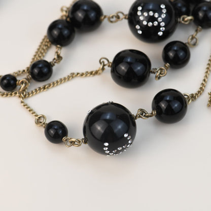 Chanel CC Black Beads Long Chain Necklace