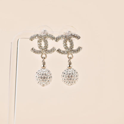 Chanel Encrusted Crystal CC Drop Earrings