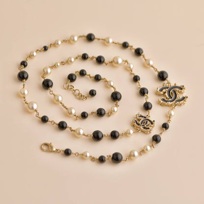 Chanel CC Enamel Faux Pearl & Black Beads Baroque Sautoir Necklace
