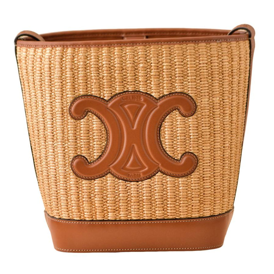Céline Coir Triumph Raffia Tan Small Bucket Handbag
