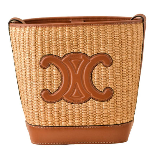 Céline Coir Triumph Raffia Tan Small Bucket Handbag