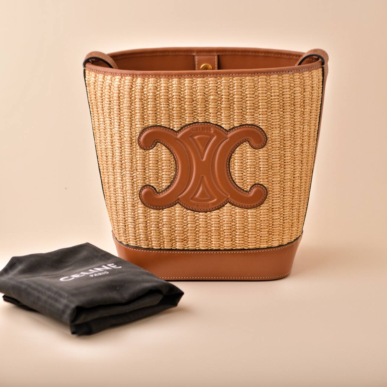 Céline Coir Triumph Raffia Tan Small Bucket Handbag
