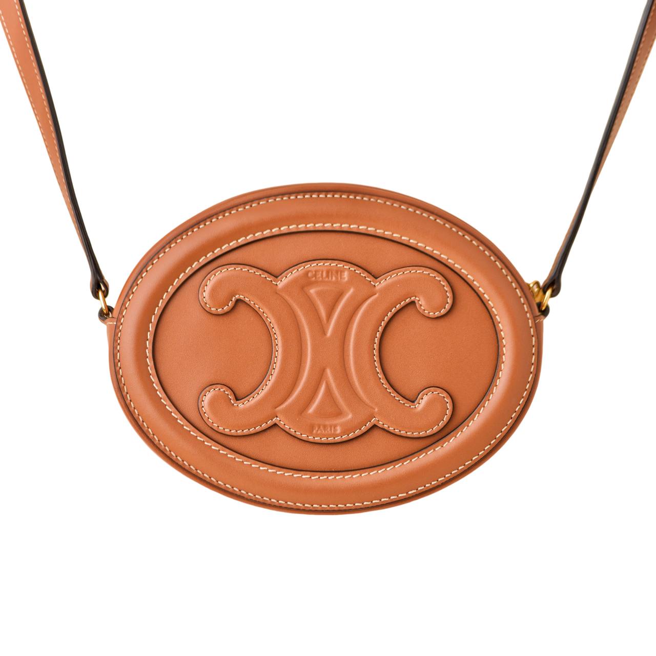 Céline Cuir Triomphe Tan Leather Oval Crossbody Bag