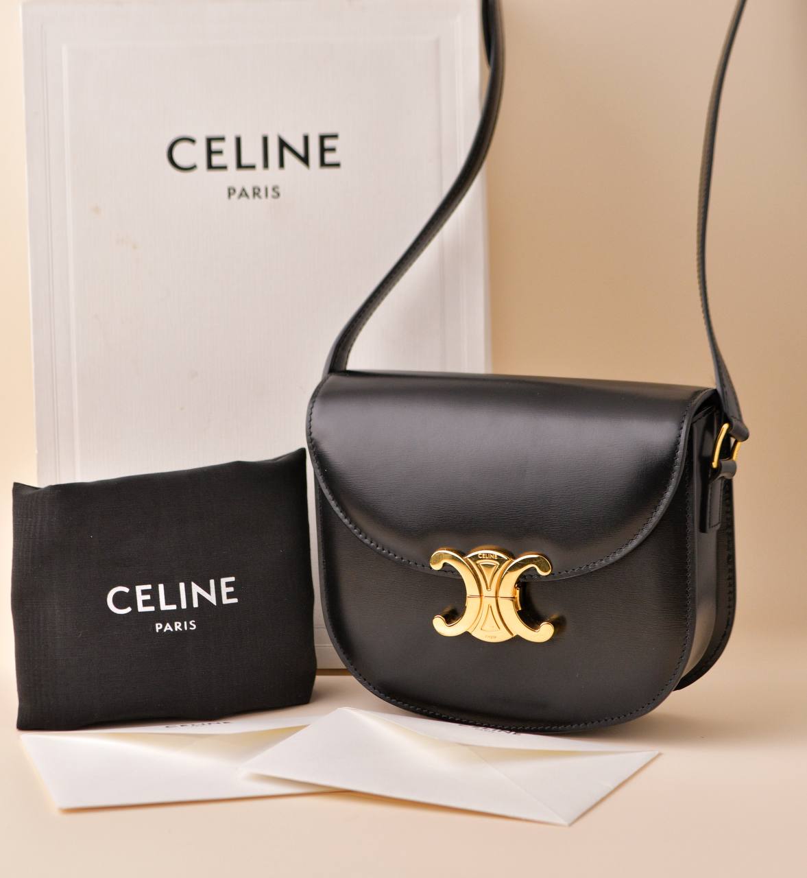Céline Triomphe Besace Clea Calfskin Black Handbag