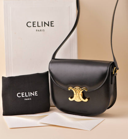 Céline Triomphe Besace Clea Calfskin Black Handbag