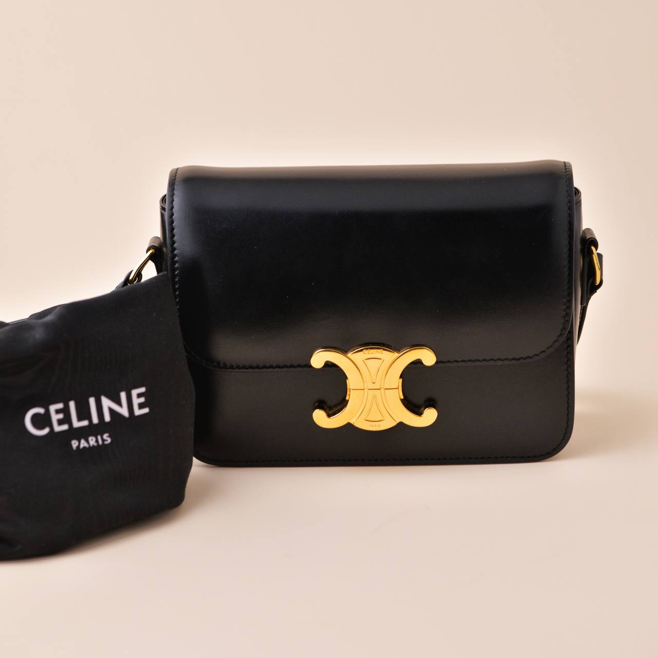 Céline Triomphe Classique Black Calfskin Handbag