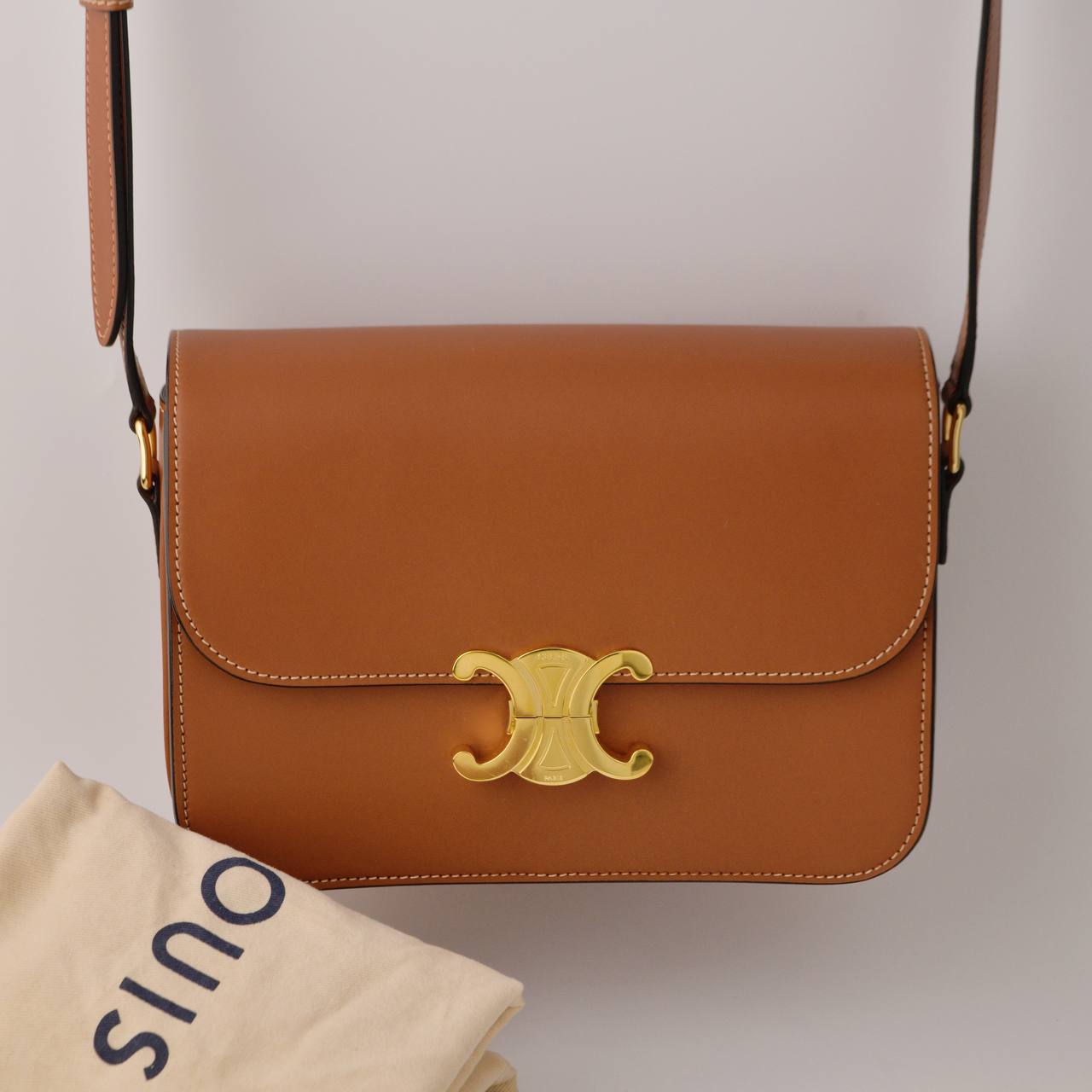 Celine Triomphe Classique Tan Leather Medium Handbag