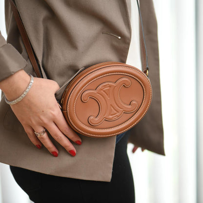 Céline Cuir Triomphe Tan Leather Oval Crossbody Bag