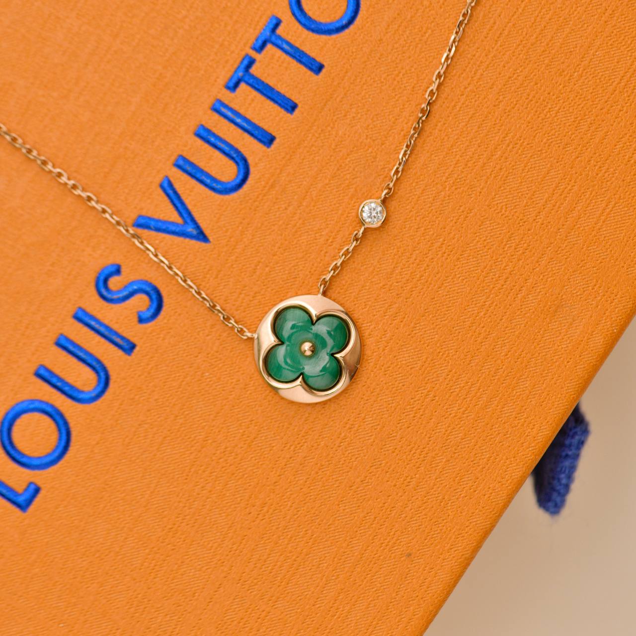 Louis Vuitton Diamond Malachite Blossom 18K Rose Gold Pendant Necklace