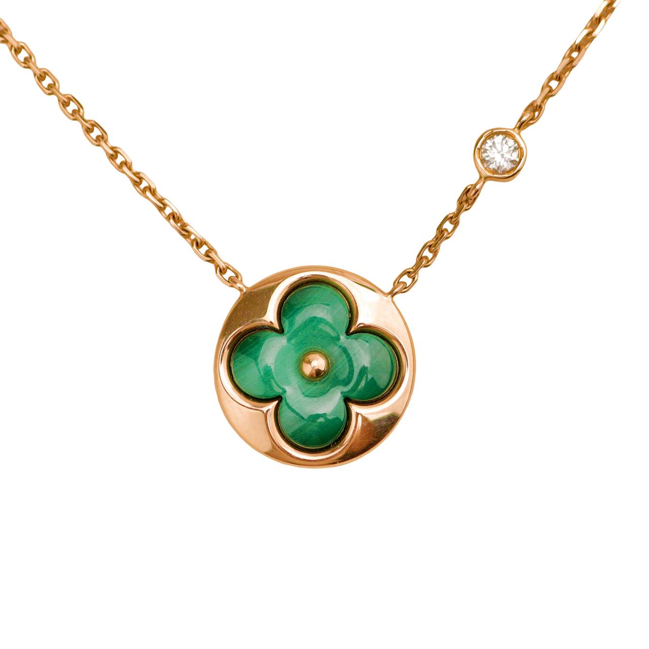 Louis Vuitton Diamond Malachite Blossom 18K Rose Gold Pendant Necklace
