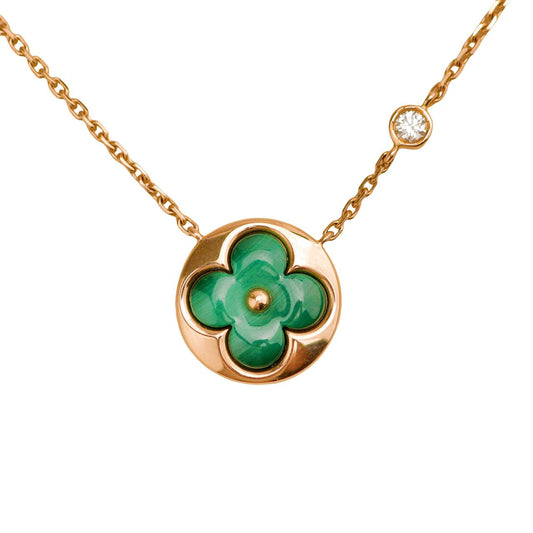 Louis Vuitton Diamond Malachite Blossom 18K Rose Gold Pendant Necklace