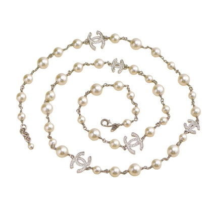 Chanel CC Five Logo Faux Pearl Crystal Gilt Necklace