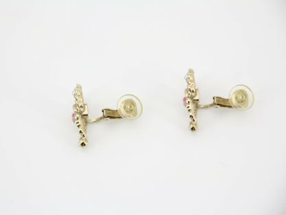 Chanel A19S Metal Dark Pink with Diamond CC Clip-on Earrings