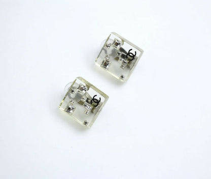 Chanel Vintage 05A Rhinestone Acrylic Transparent Square Earrings
