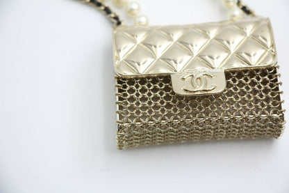 Chanel B21S Imitation Pearl Charm Mini Flap Handbag Leather Chain Long Necklace