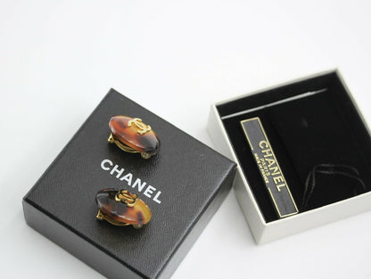 Chanel Vintage 97P Tortoise Shell Round Earrings