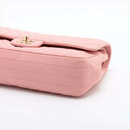 Chanel Pink Caviar Flat Chevron Quilted Medium Double Flap Bag