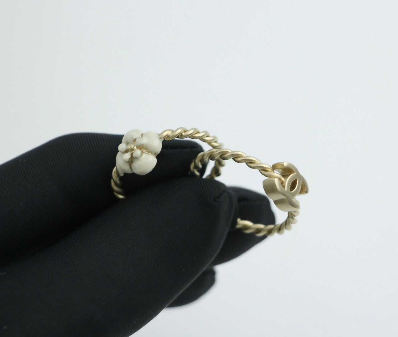 Chanel B11A Metal Camellia Two-Piece Ring Set
