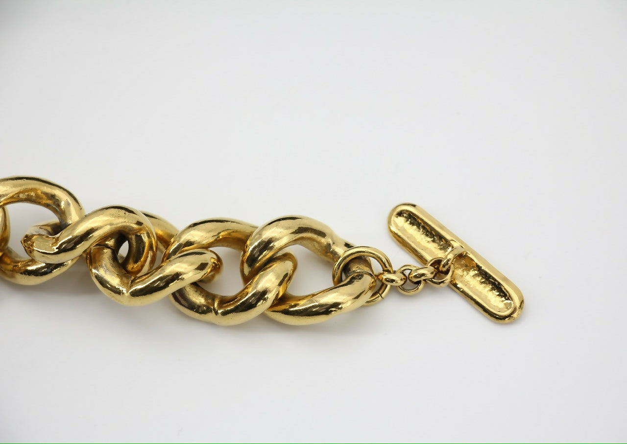 Chanel Vintage 94P Gold-plated CC Wave Rotating Lock Bracelet