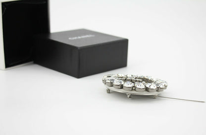Chanel Vintage 00A Rhinestone Silver CC Large Round Brooch