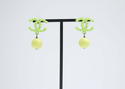 Chanel Vintage 04A Resin Fluorescent Green and Yellow Dangle Stud Earrings