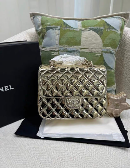 CHANEL 24C BACKPACK WITH STAR PATENT GOLD LGHW (MICROCHIP)