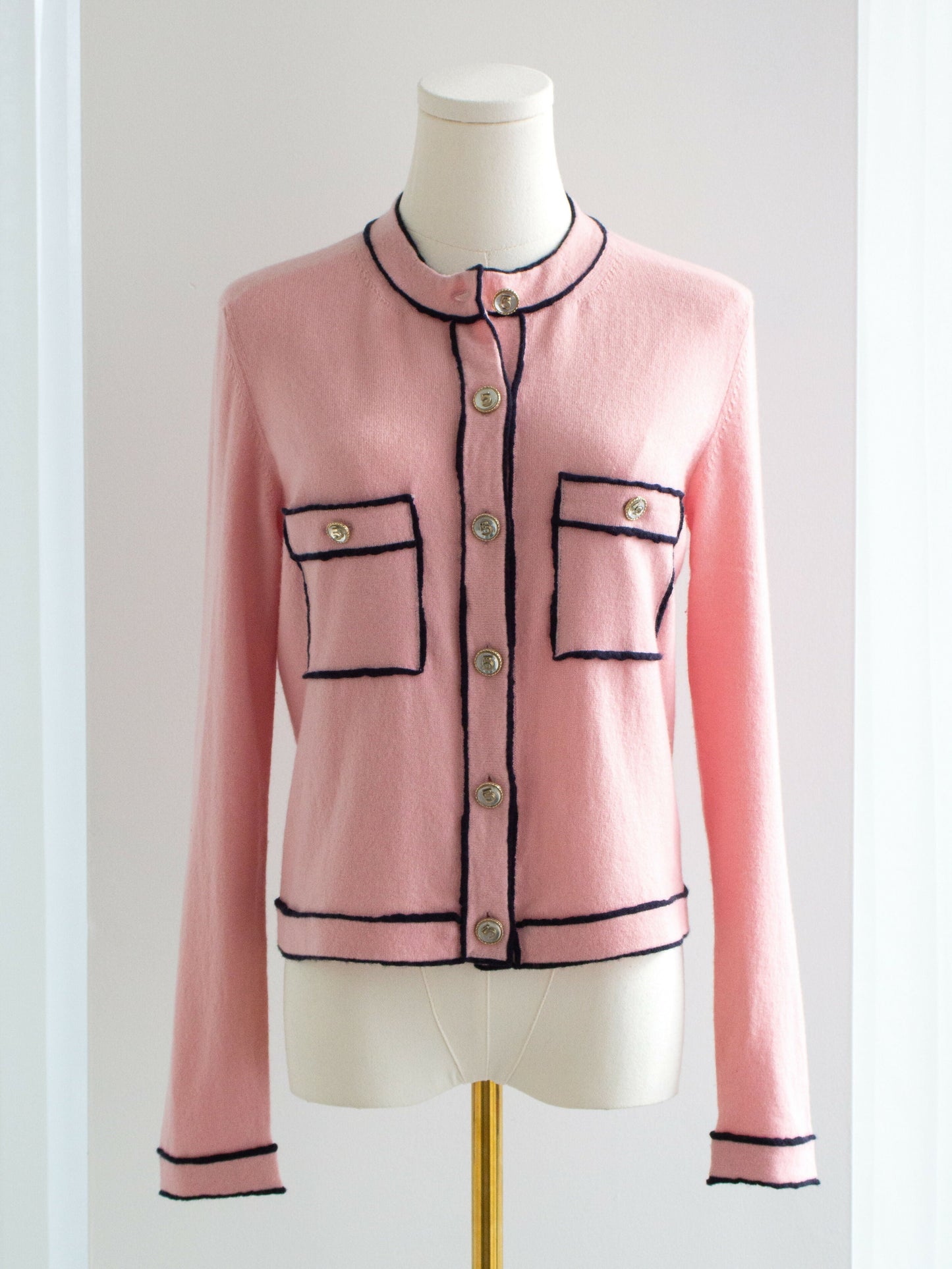 Chanel S/S 2021 Pink Cashmere Navy CC N5 21P 21S Cardigan