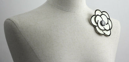 Chanel Vintage 1995 Rubber Spring/Summer White Camellia Brooch