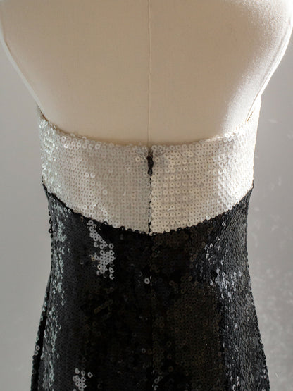 Chanel Vintage S/S 1987 White Black Sequin Embellished Bow Bustier Mini Dress
