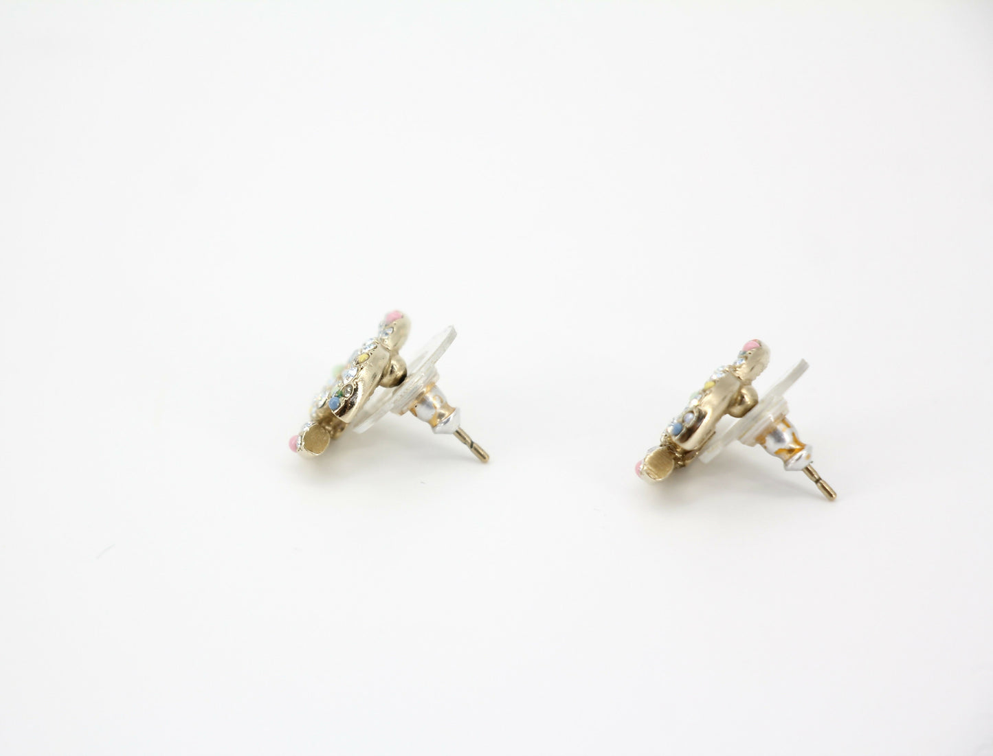 Chanel C21C Rhinestone Metal Multi-color Pebble Stud Earrings