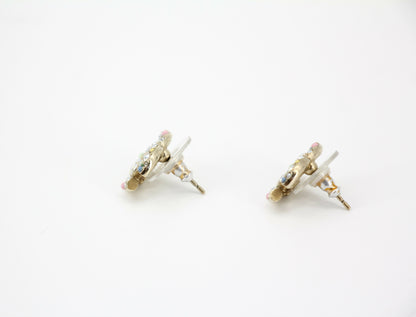 Chanel C21C Rhinestone Metal Multi-color Pebble Stud Earrings