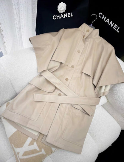 Hermes khaki cashmere coat cape
