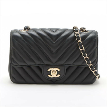 Chanel Black Caviar Flat Chevron Quilted Medium Double Flap Bag